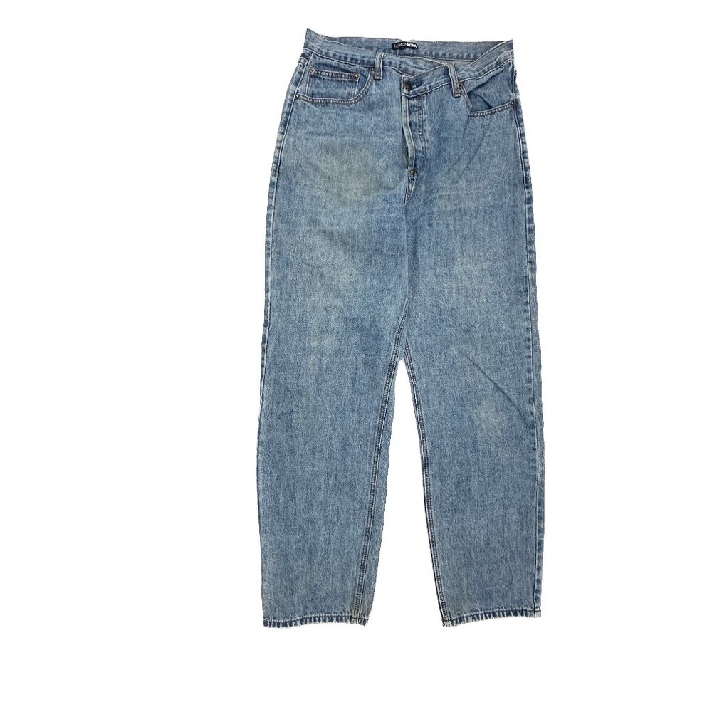 Fashion Nova Straight Overlap Button Fly‎ Women's size 11 Blue Denim Jeans